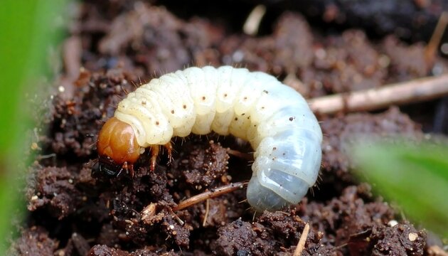 White grub in soil
