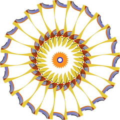 Bold Circular Mandala Abstract Kaleidoscope Pattern Yellow Orange Blue