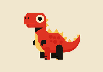 Cartoonstyle TRex with red body yellow belly black legs and spikes © Miu Studio