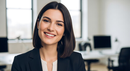 Portrait of Confident and Smiling Businesswoman in Modern Office