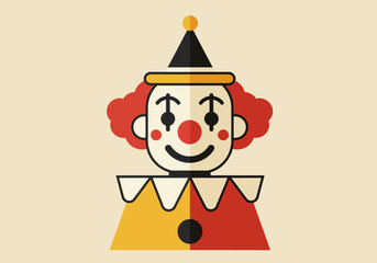 Clown cartoon smiling face red hair yellow hat collar and divided yellowred triangular body