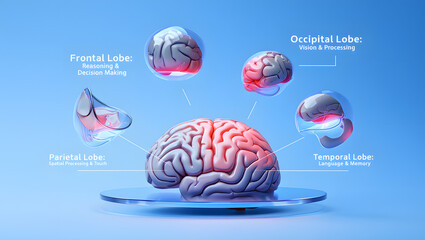 Brain Lobes and Function: A detailed illustration showcasing the intricate structure of the human brain, highlighting the different lobes and their respective functions in a clear and concise manner.