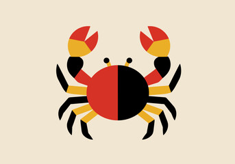 Stylized crab with red black and yellow parts