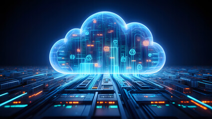 Cloud Computing Innovation: A striking visualization of cloud computing, the data streams and digital information. A visual representation of the cutting-edge technology.