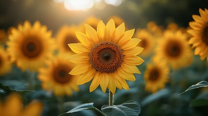 Vibrant sunflowers in a field at sunset. (1)