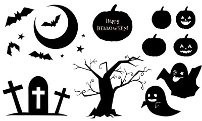 halloween icons set★モノクロでシームレスなハロウィン素材セット