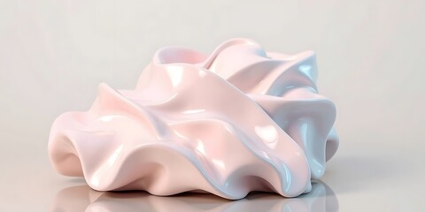 A light pink, abstract 3D shape with soft, flowing lines and a pearlescent sheen.