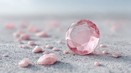 Round Pink Gemstone Crystal Render with Cinematic HDR Lighting on Textured Gray Surface