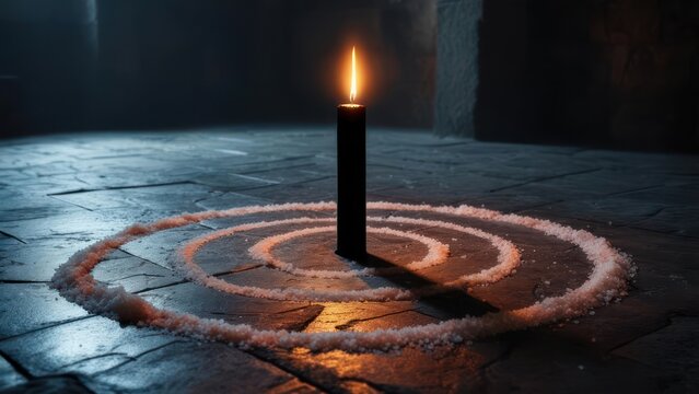 Candle in Ritual Circle - Mystical Illumination and Shadow Play.
