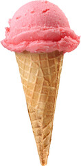 Delicious ice cream cone topped with caramel swirl and whipped cream. PNG image with transparent background (no background).