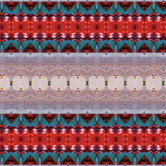 Symmetrical abstract pattern with red, teal, and soft tones forming a kaleidoscope effect. Perfect for abstract, pattern, texture, symmetry, and design themes.
