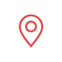 Red location pin icon with white background used for maps and navigation