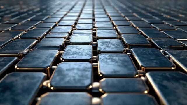 Shiny metallic tiles showcase stunning reflective surface patterns, creating mesmerizing visual