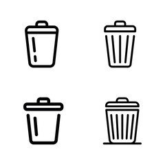 Collection of outline trash can icon set isolated on a clean white background