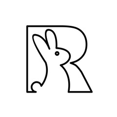 R letter with Rabbit Logo Design Vector