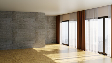 Fototapeta premium Large luxury modern bright interiors Living room mockup illustration 3D rendering image