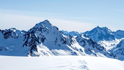 Snow-capped mountain range under a clear blue sky