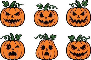 Jack-o'-lanterns Halloween Pumpkins Faces Collection Vector