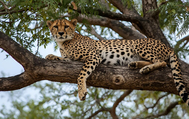 Cheetah resting on a tree branch