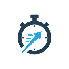 Stopwatch with upward arrow symbolizes efficiency and speed in business, indicating progress and achievement, conveying a sense of urgency and success.