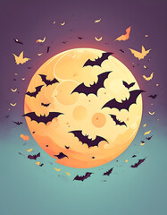 Eerie Halloween Night Bats Silhouetted Against a Glowing Moon