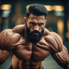 Muscular Fitness Man Posing at Gym