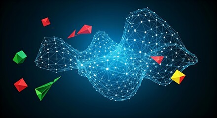 Agility and adaptation concept. A fluid holographic structure rapidly changes its shape to adapt to new incoming challenges.