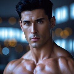 Muscular Fitness Man Posing at Gym