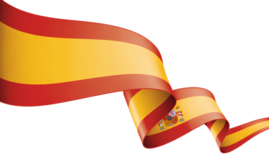 ector Illustration of a Flowing Spanish Flag Ribbon with National Emblem, Dynamic Design on Transparent Background