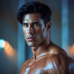 Muscular Fitness Man Posing at Gym