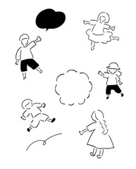 遊ぶ子どもたち_手描きイラスト_ベクター｜｜Playing Children_Hand-Drawn Illustration_Vector