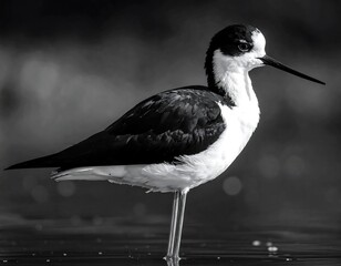 Monochrome Shorebird Silhouette in Watery Environment