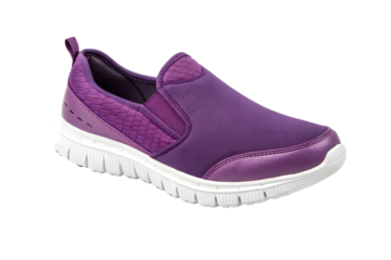 Comfortable purple slip on athletic shoe for women on transparent background 
