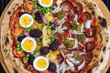 The most acclaimed, traditional and popular Brazilian pizza, half pepperoni calabresa and half Portuguese