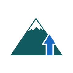 Mountain peak rises with upward arrow symbolizing growth and achievement in a minimalist style, representing progress and aspiration.