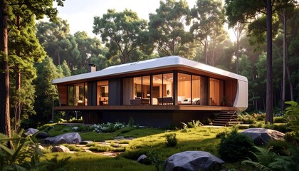 Modern house nestled in a forest (1)
