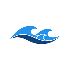 Stylized blue waves crest and flow, symbolizing the ocean's power and tranquility with a clean and modern aesthetic.