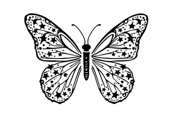 Minimalist Black and White Butterfly Line Art