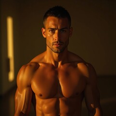 Muscular Fitness Man Posing at Gym