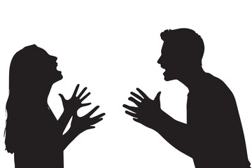 Silhouette of a man and woman arguing isolated on Transparent Background