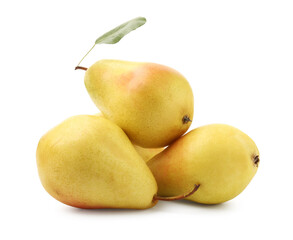 Many ripe yellow pears isolated on white