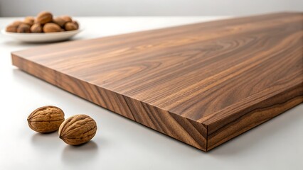 Rustic wooden cutting board with nuts for culinary inspiration and kitchen decor