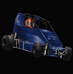 Drak blue and painted racing car. Isolated in black background, for t-shirt design, print. and for business purposes.