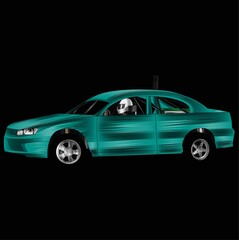 Green and painted racing car. Isolated in black background, for t-shirt design, print. and for business purposes.