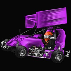 Purple and painted racing car. Isolated in black background, for t-shirt design, print. and for business purposes.