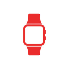 Red smartwatch displaying a blank screen rests on a white surface, symbolizing modern technology and connectivity in a minimalist style.