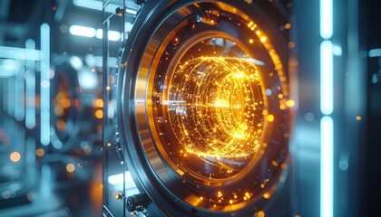 Fusion Reactor's Core: Intricate technological marvel that generates energy, representing science and the potential of future advancements. Detailed view of a high-tech reactor.