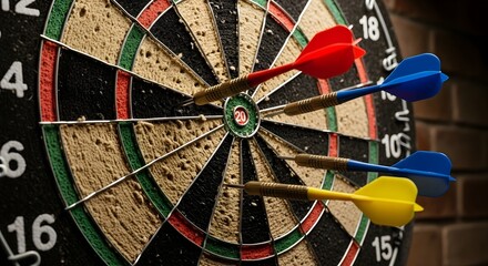 Dart Throwing Action at a Pub, Game Room, Sport Environment, Close-Up View, Focused on Targets
