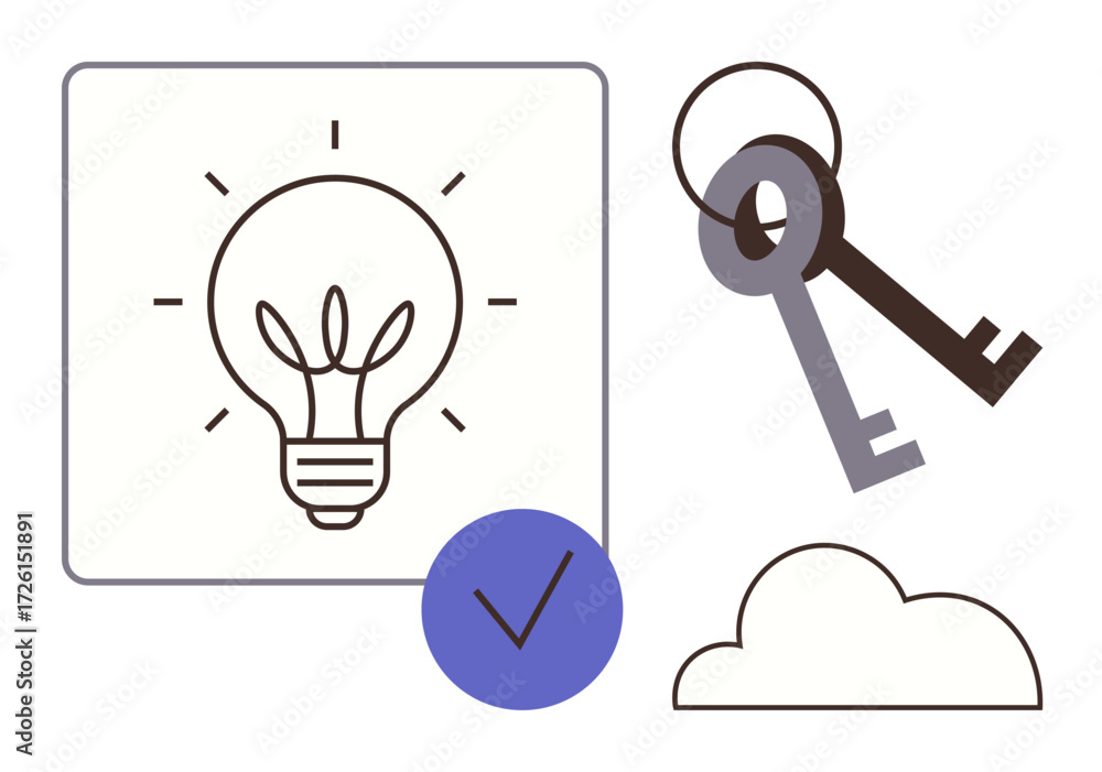 Aufkleber lightbulb signifies ideas, keys represent access or secrets, cloud portrays digital technology, chec