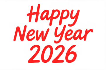 Happy new year 2026 red greeting text transparent